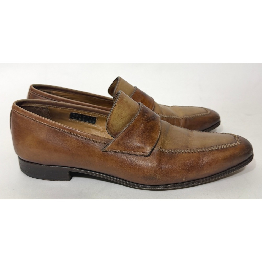 Calzoleria Harris Loafers Mens 9.5 Brown Barneys NY Leather‎ Italy Dress Shoes